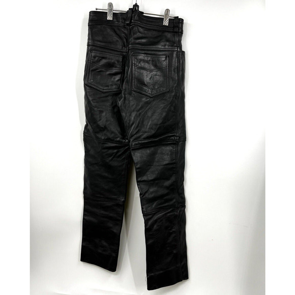 First Genuine Leather Pants Womens Black Smooth Motorcycle Pants Size 28 - Picture 7 of 7